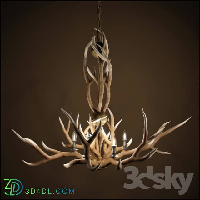 RH Adirondack Antler 6 Arm Chandelier