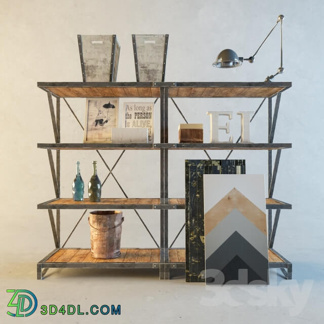 Antique style bookcase Industry Rack 3D Models