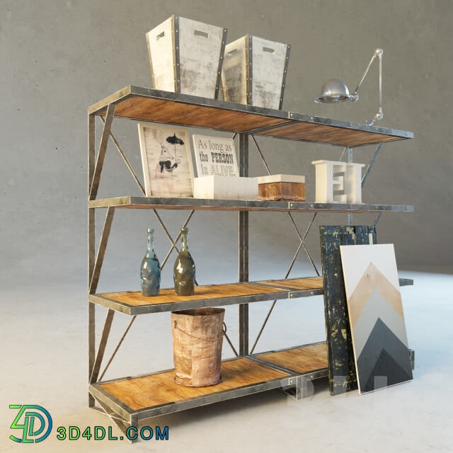 Antique style bookcase Industry Rack 3D Models