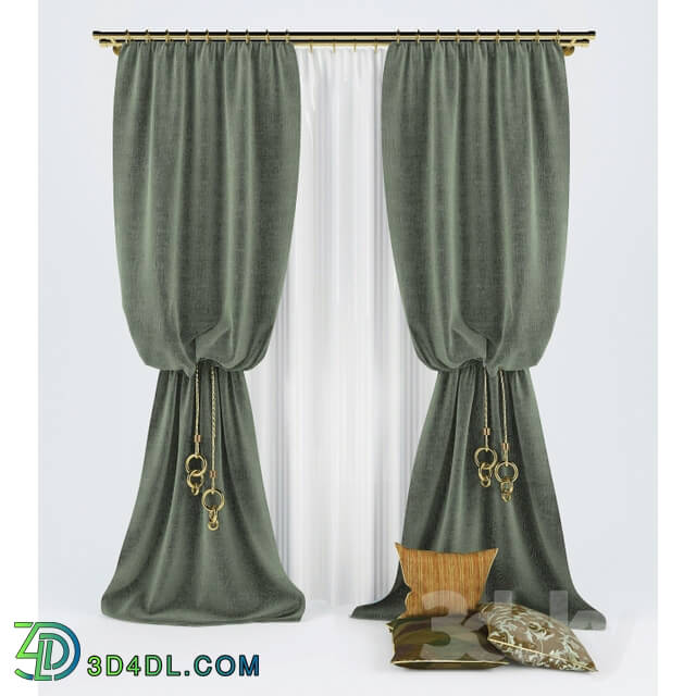 2 curtains with cushions