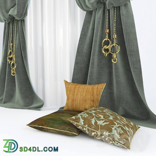 2 curtains with cushions