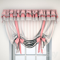Pink curtain with lace and bows 