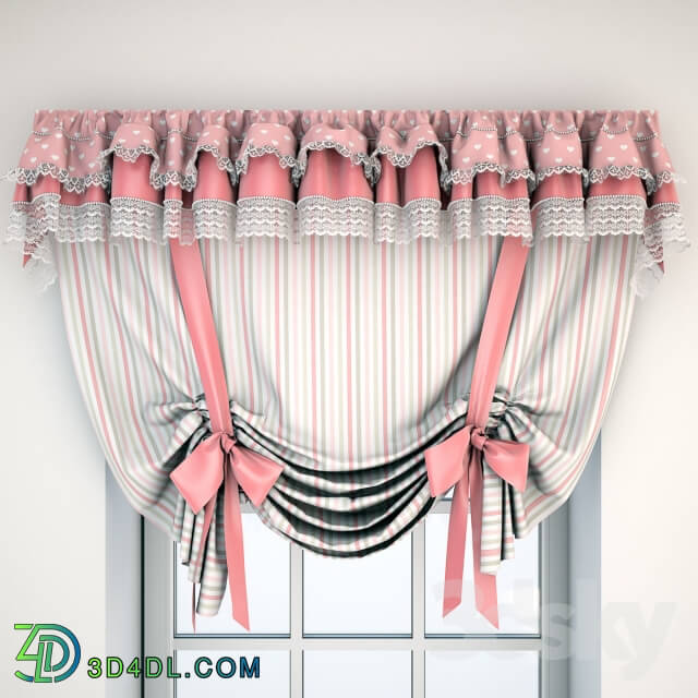Pink curtain with lace and bows