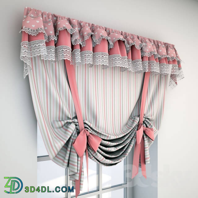 Pink curtain with lace and bows