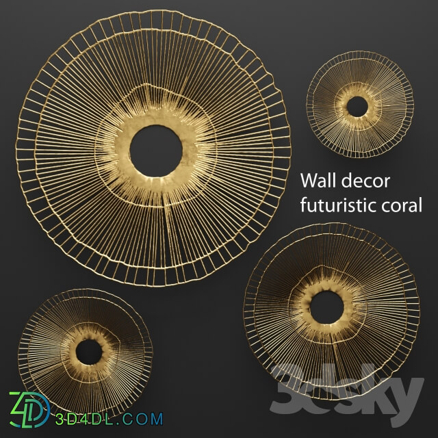 Wall decor futuristic coral. Panel. wall decor art metal luxury gold abstraction flowers panels round discs sun loft coral sculpture art lattice wall decor Other decorative objects 3D Models