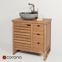Sink made of natural river stone Stone Teak House cabinet Gourdon 80 mixer Lemark LM4861B 