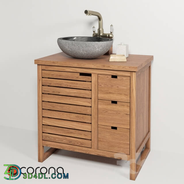 Sink made of natural river stone Stone Teak House cabinet Gourdon 80 mixer Lemark LM4861B