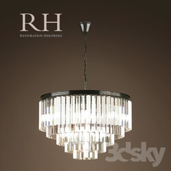 RH 1920S ODEON GLASS FRINGE 5 RING CHANDELIER 