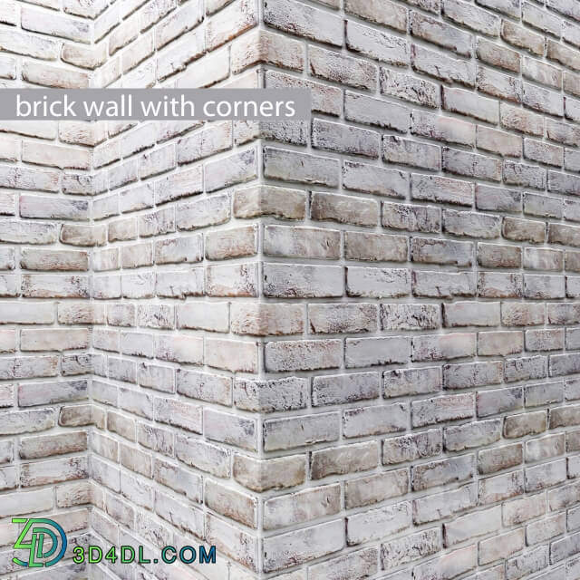 Brick wall with corners Masonry brick loft decorative panel wall corner whitewashed brick white Other decorative objects 3D Models