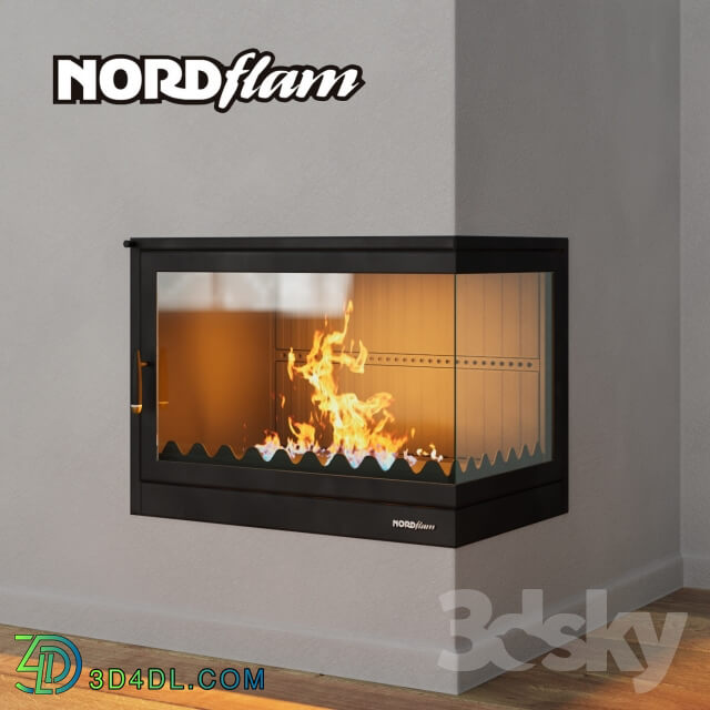 Corner fireplace Nordflam Torres vray corona 