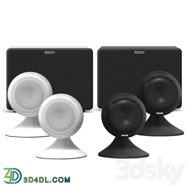 EvoSound Sphere speaker system with table mounts
