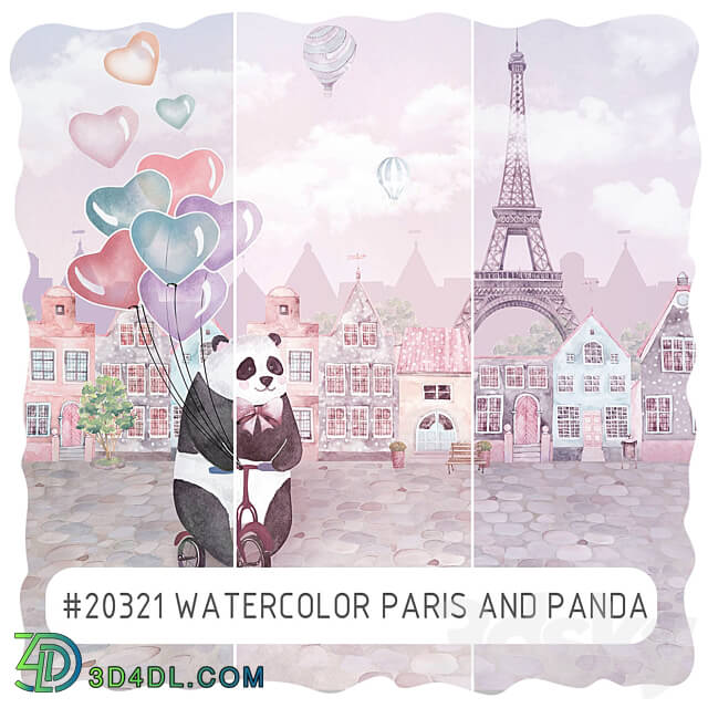 Wall covering - Creativille _ Wallpapers _ 23201 Watercolor Paris and Panda
