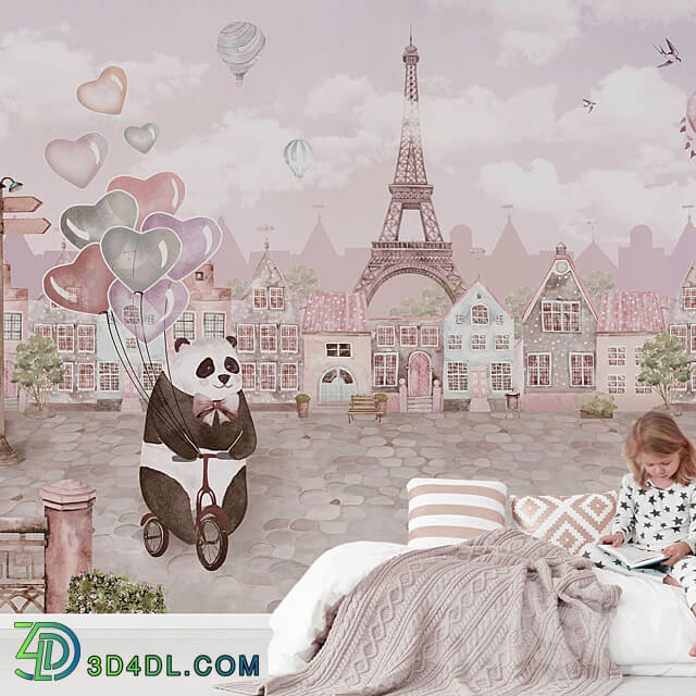 Wall covering - Creativille _ Wallpapers _ 23201 Watercolor Paris and Panda