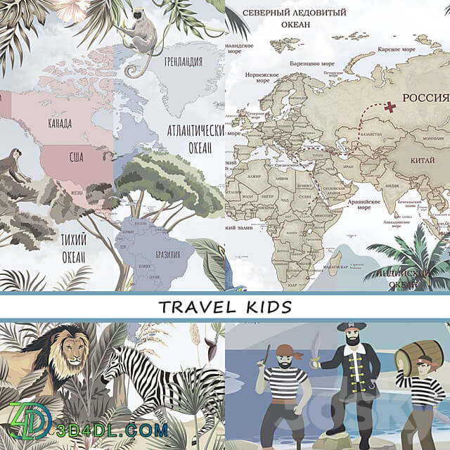 Wall covering - Designer wallpaper TRAVEL KIDS pack1