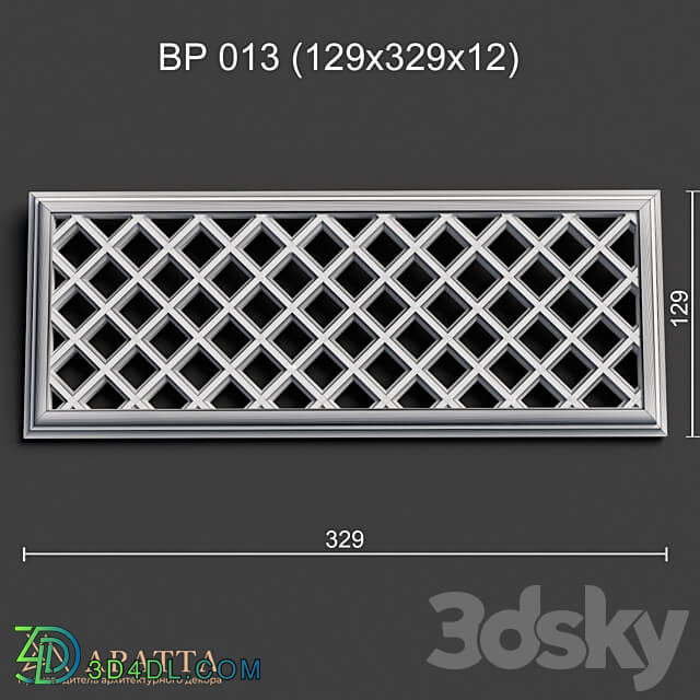 Ventilation plaster grill BP 013 129x329x12 3D Models 3DSKY