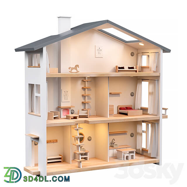 Miscellaneous - Katin Domik. Three-story dollhouse with light