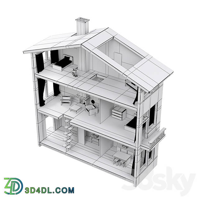 Miscellaneous - Katin Domik. Three-story dollhouse with light