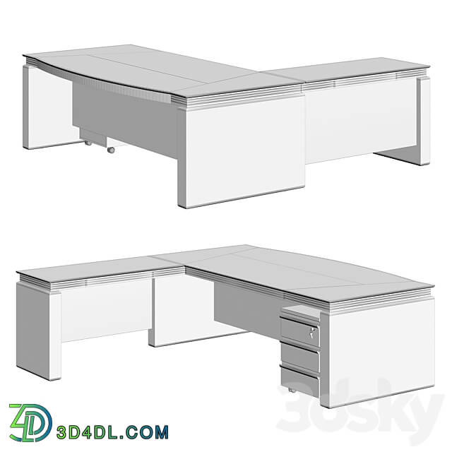 Om Rounded writing desk Attachment universal Movable cabinet with 3 drawers 3D Models 3DSKY