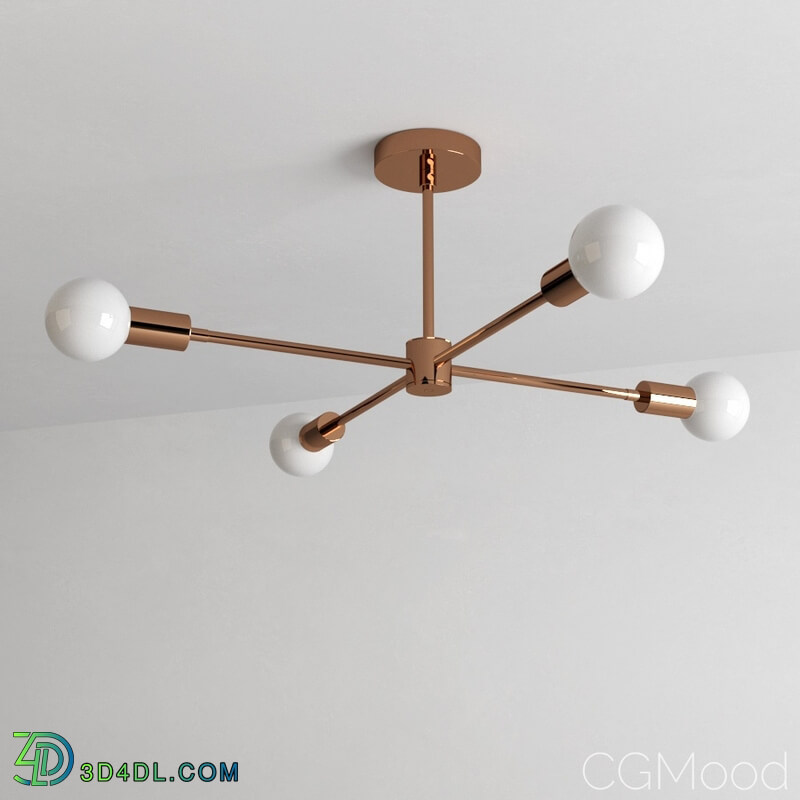 CGMood Polished Copper Modern Chandelier 4 Light