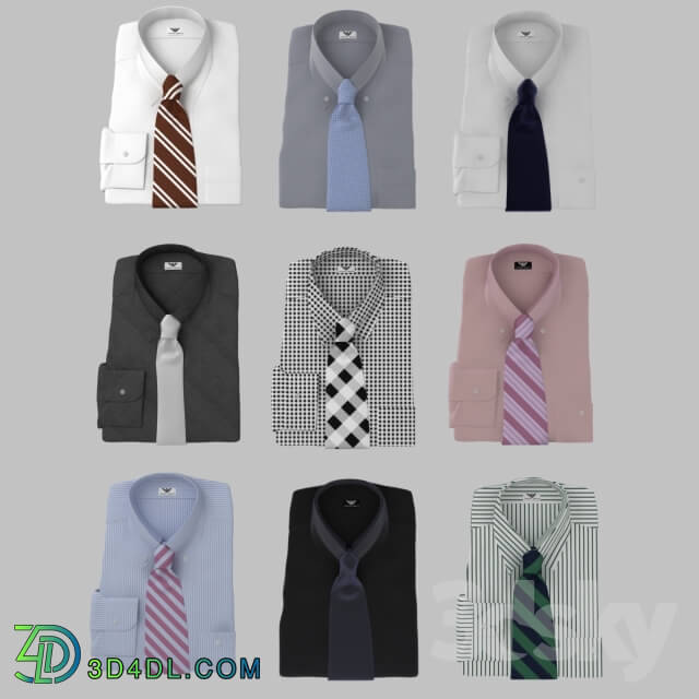 Set of shirts with tie Clothes 3D Models