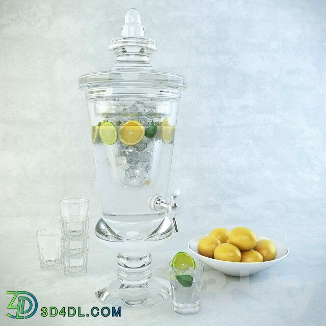 Set Carafe with lemonade glasses plate with lemons