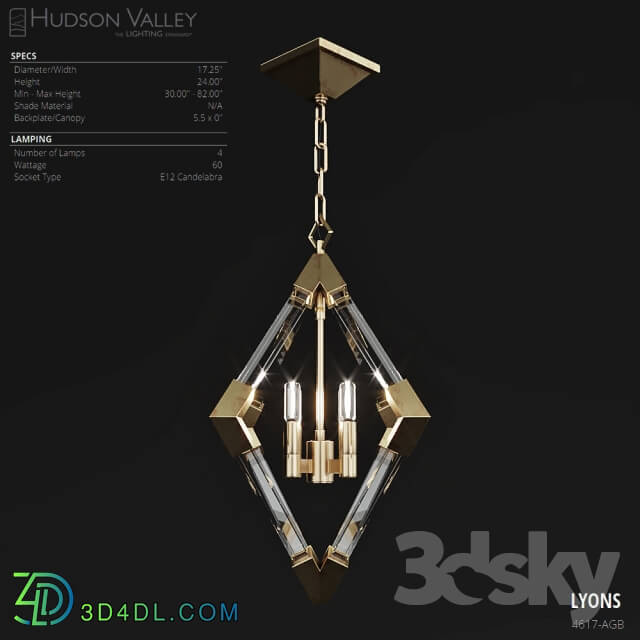 Ceiling light - Hudson Valley LYONS 4617 AGB