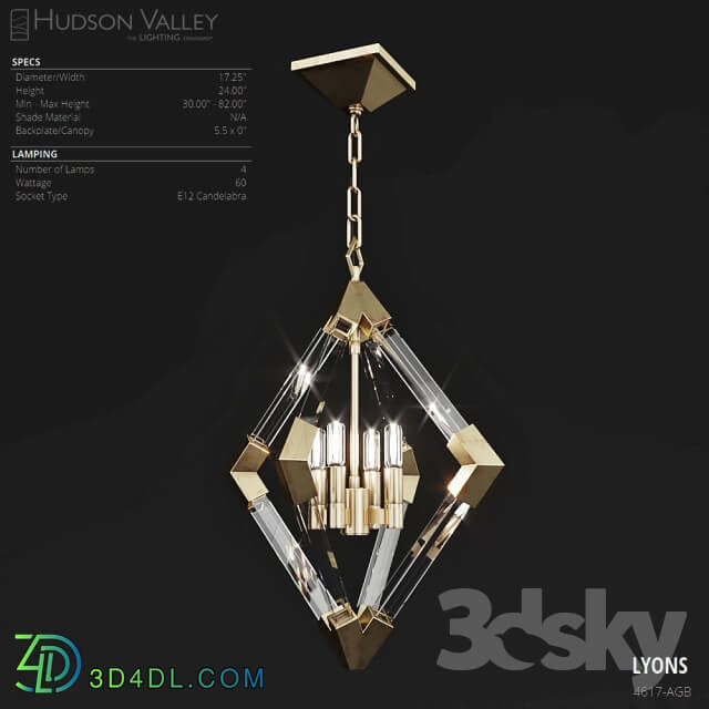 Ceiling light - Hudson Valley LYONS 4617 AGB