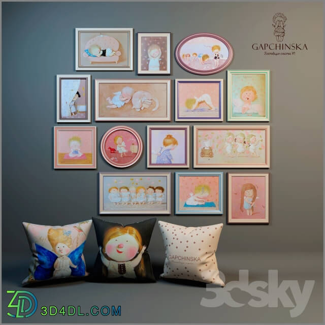 Miscellaneous Decorative set of paintings and pillows for baby girls