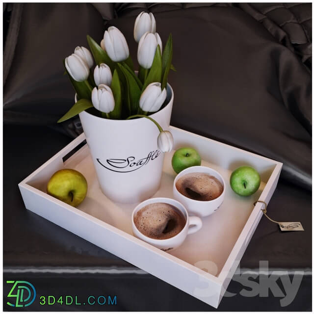 Other decorative objects Tray with tulips and coffee
