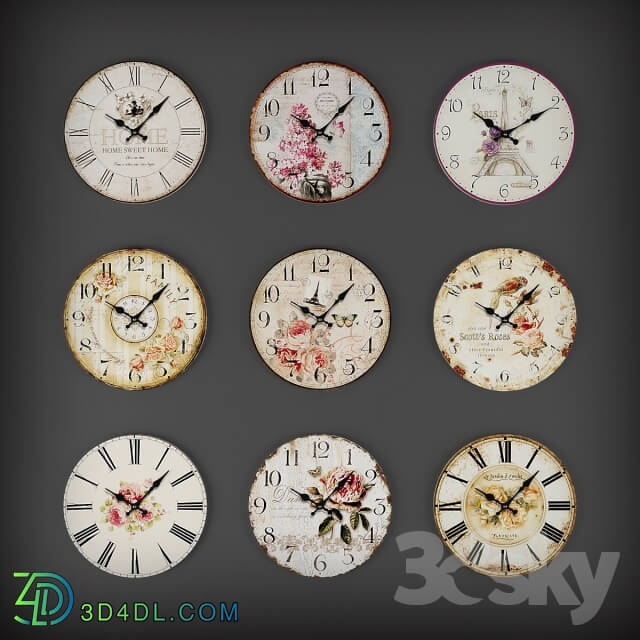 Collection of wall clocks Watches Clocks 3D Models