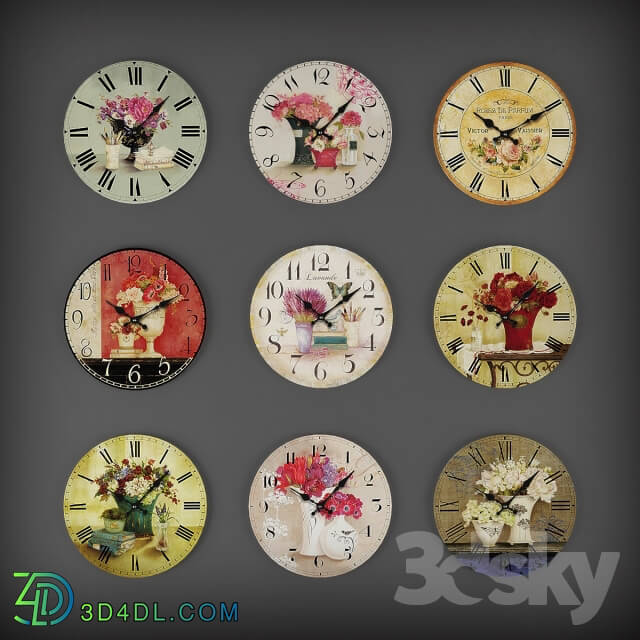 Collection of wall clocks 3 Watches Clocks 3D Models