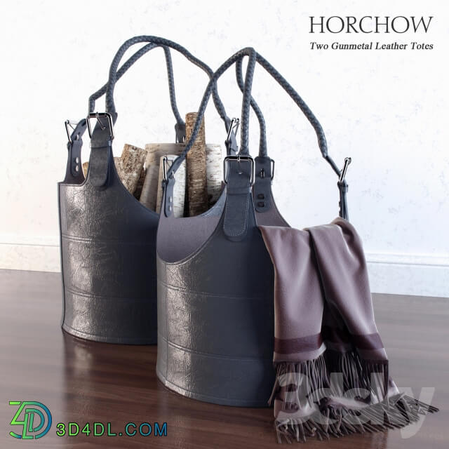 Other decorative objects Two Gunmetal Leather Totes