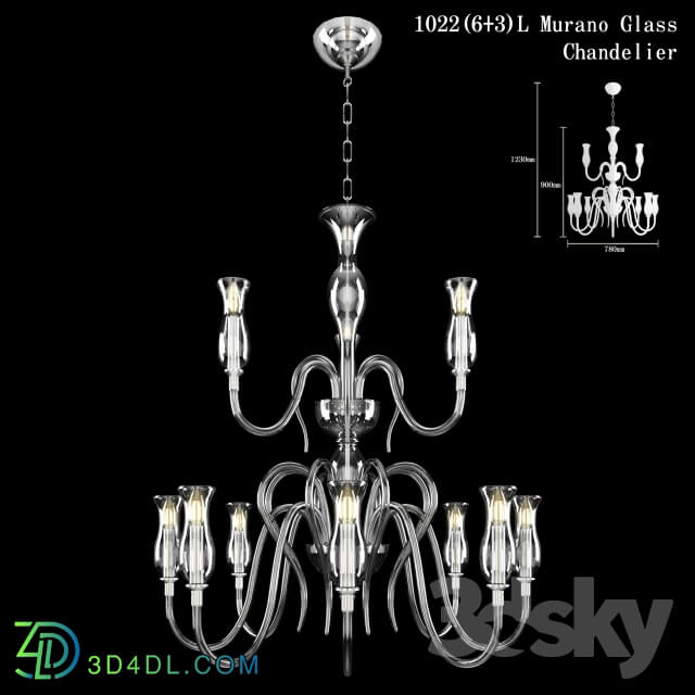 Murano Glass Chandelier 6 3 Lights model 1022 Pendant light 3D Models