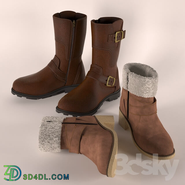 Two pairs of boots Footwear 3D Models