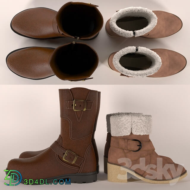 Two pairs of boots Footwear 3D Models