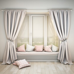 Soft sill with cushions and curtains 