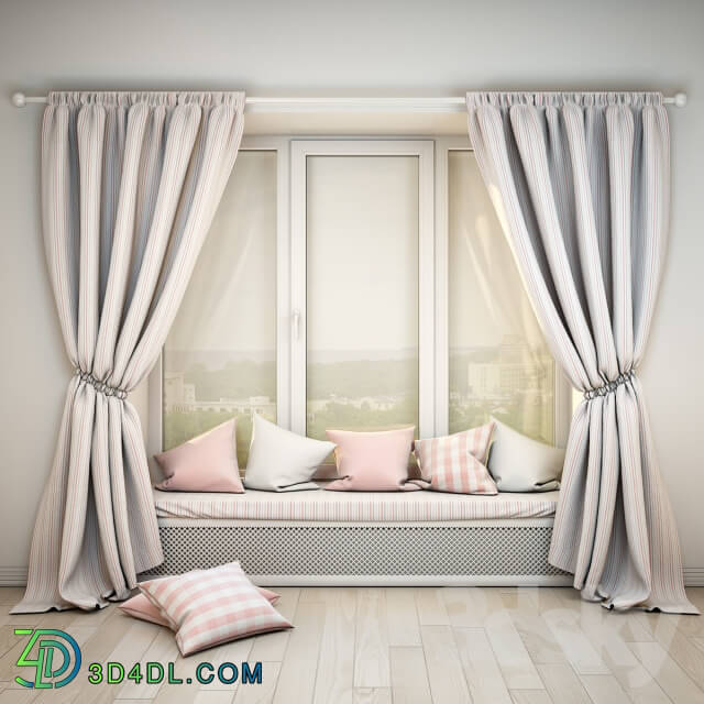 Soft sill with cushions and curtains