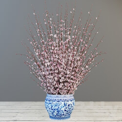 Plant A large bouquet of cherry in the Chinese vase. 