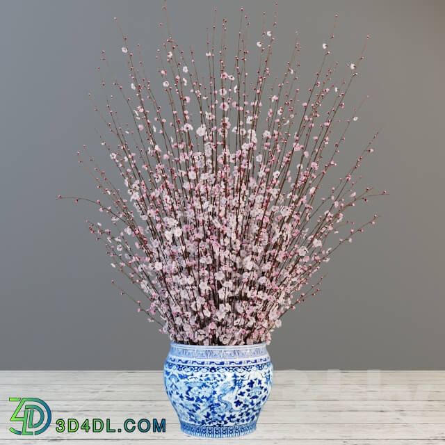 Plant A large bouquet of cherry in the Chinese vase.