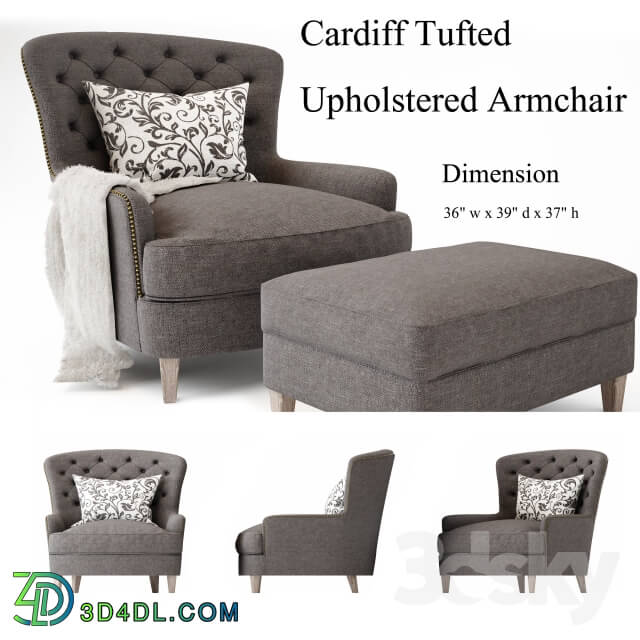 Arm chair - Cardiff Tufted Upholstered Armchair_ Melford Royal Vintage