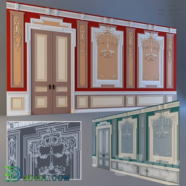 Decorative plaster - Wall with mouldings and door