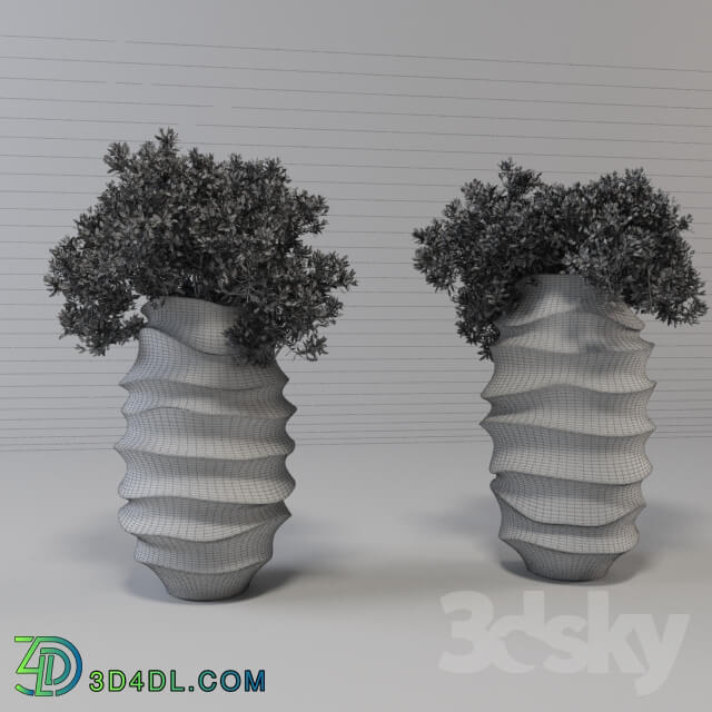 Large white vase with a plant 3D Models