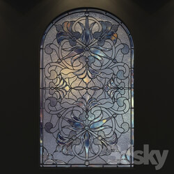 Stained glass window with arch 