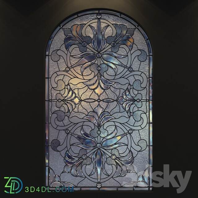 Stained glass window with arch