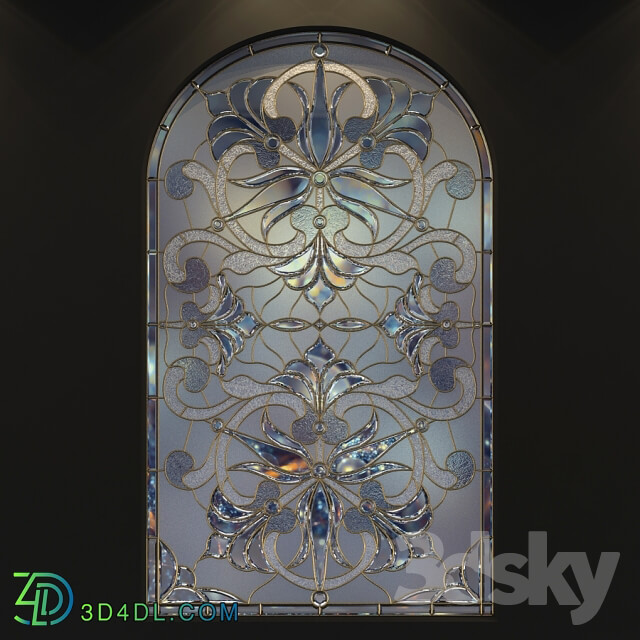 Stained glass window with arch