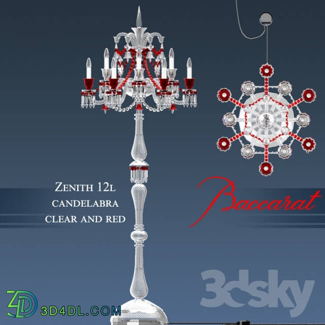 Floor lamp - Baccarat - Zenith 12L candelabra clear and red