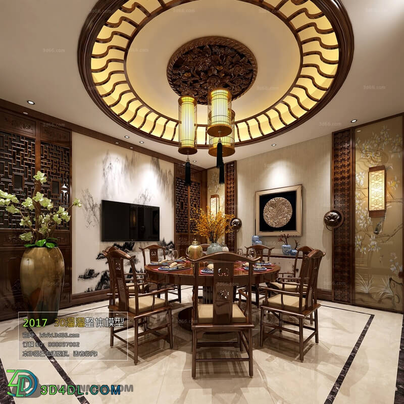 3D66 2017 Chinese Style Hotel Dining Room 3632 010