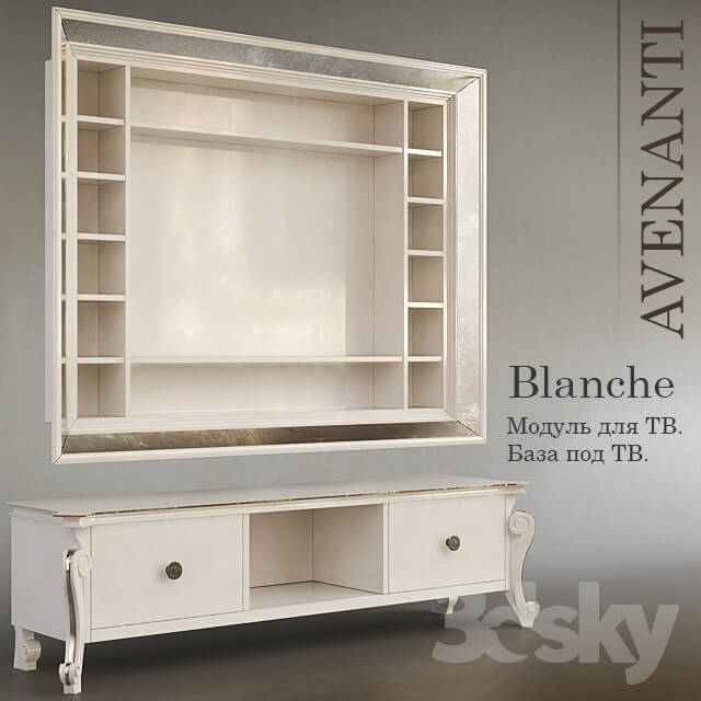 Sideboard Chest of drawer Blanche Avenanti. Hinged module and cabinet for TV