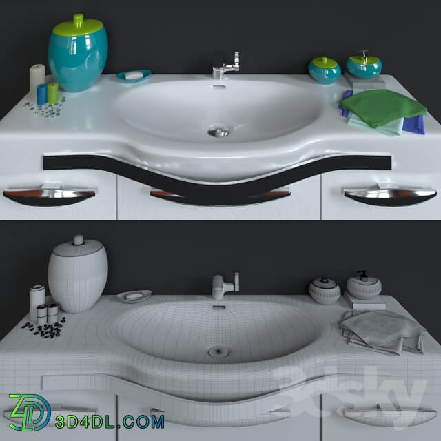 I washbasin with mirror decorative set