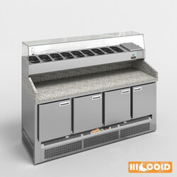 HiCold desks refrigerated pizzeria stainless steel with stone countertop and glass showcase 1 